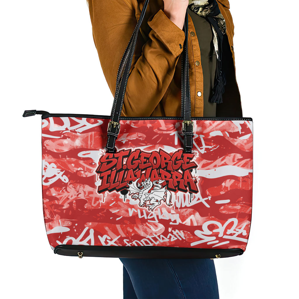 St. George Illawarra Dragons Rugby Leather Tote Bag Graffiti Typography Urban Camo Abstract Street Style