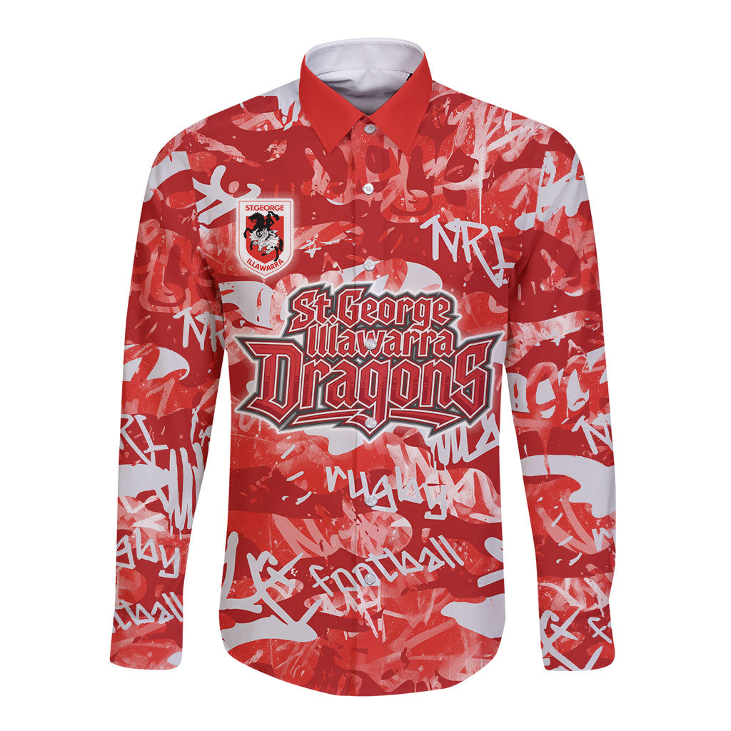 St. George Illawarra Dragons Rugby Long Sleeve Button Shirt Graffiti Typography Urban Camo Abstract Street Style