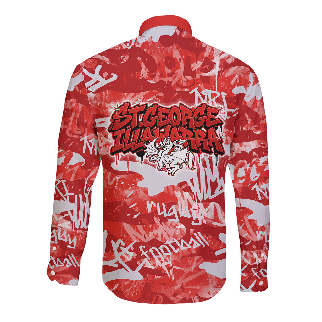 St. George Illawarra Dragons Rugby Long Sleeve Button Shirt Graffiti Typography Urban Camo Abstract Street Style