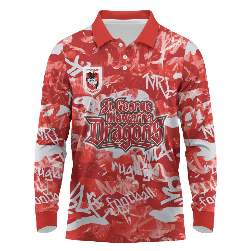 St. George Illawarra Dragons Rugby Long Sleeve Polo Shirt Graffiti Typography Urban Camo Abstract Street Style