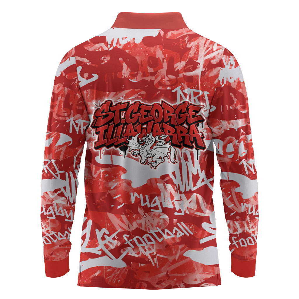 St. George Illawarra Dragons Rugby Long Sleeve Polo Shirt Graffiti Typography Urban Camo Abstract Street Style