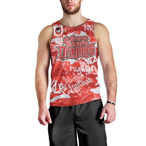 St. George Illawarra Dragons Rugby Men Tank Top Graffiti Typography Urban Camo Abstract Street Style