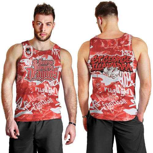 St. George Illawarra Dragons Rugby Men Tank Top Graffiti Typography Urban Camo Abstract Street Style