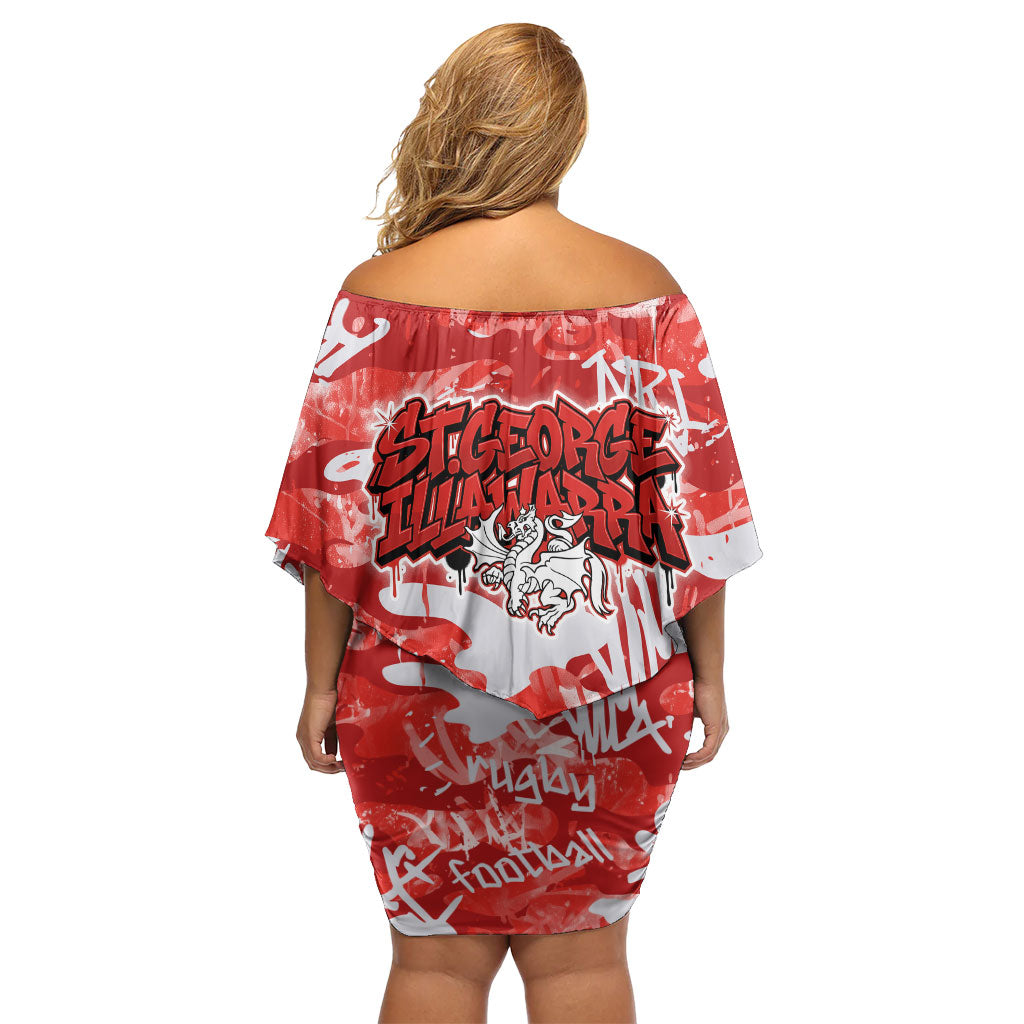St. George Illawarra Dragons Rugby Off Shoulder Short Dress Graffiti Typography Urban Camo Abstract Street Style