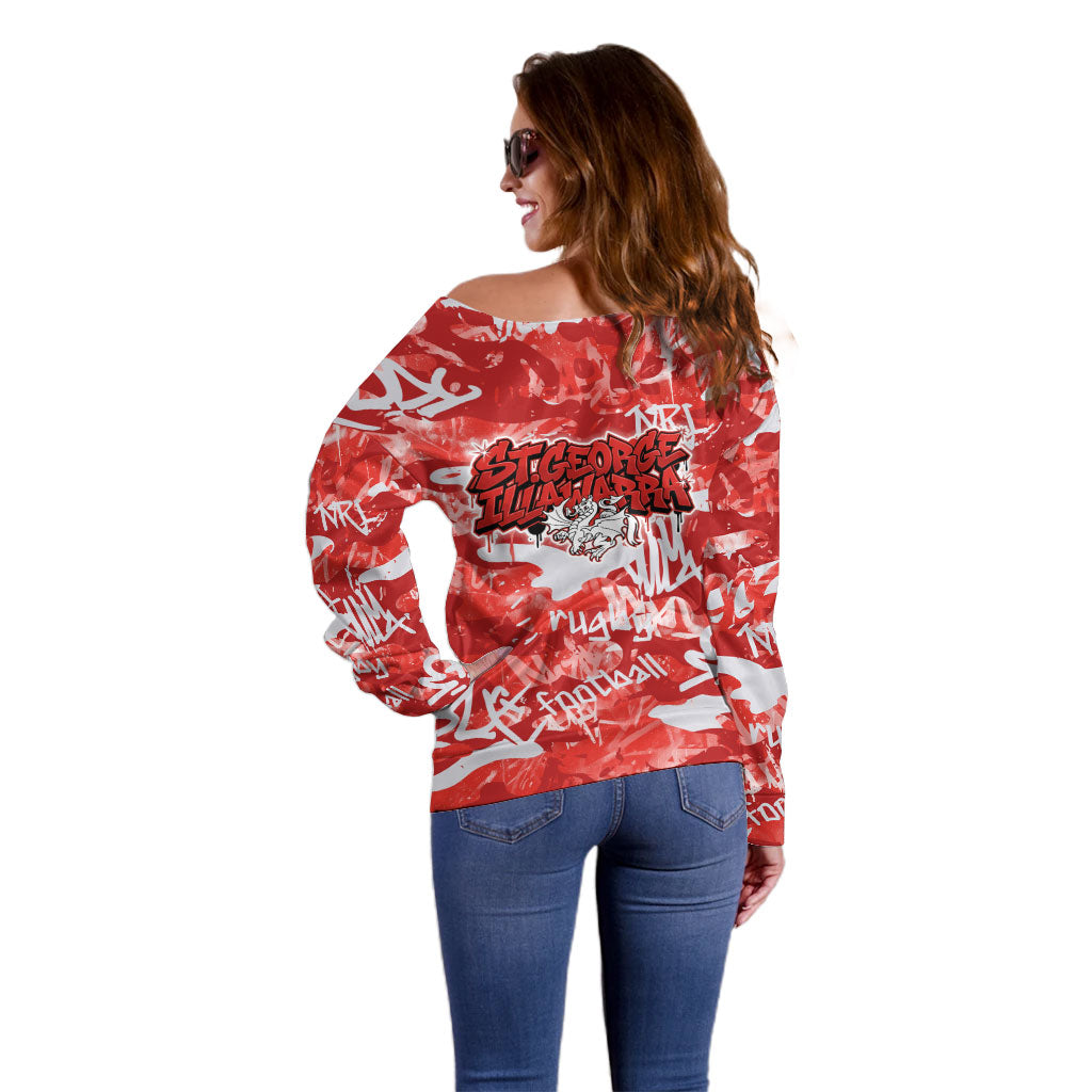 St. George Illawarra Dragons Rugby Off Shoulder Sweater Graffiti Typography Urban Camo Abstract Street Style
