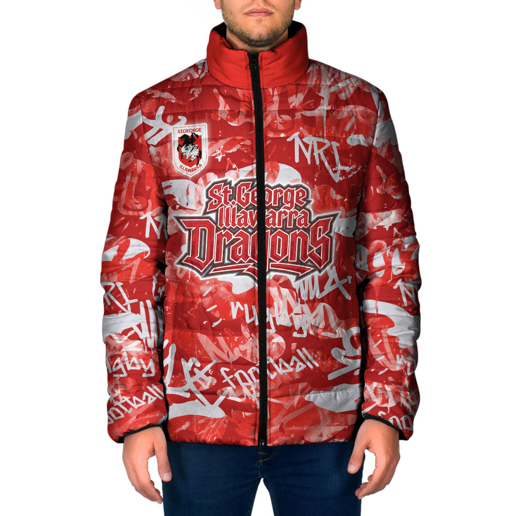 St. George Illawarra Dragons Rugby Padded Jacket Graffiti Typography Urban Camo Abstract Street Style