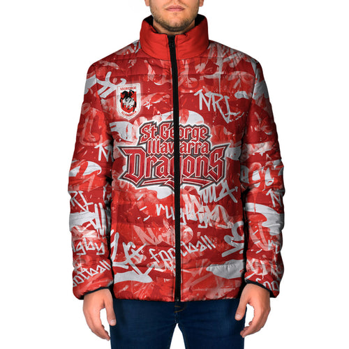 St. George Illawarra Dragons Rugby Padded Jacket Graffiti Typography Urban Camo Abstract Street Style
