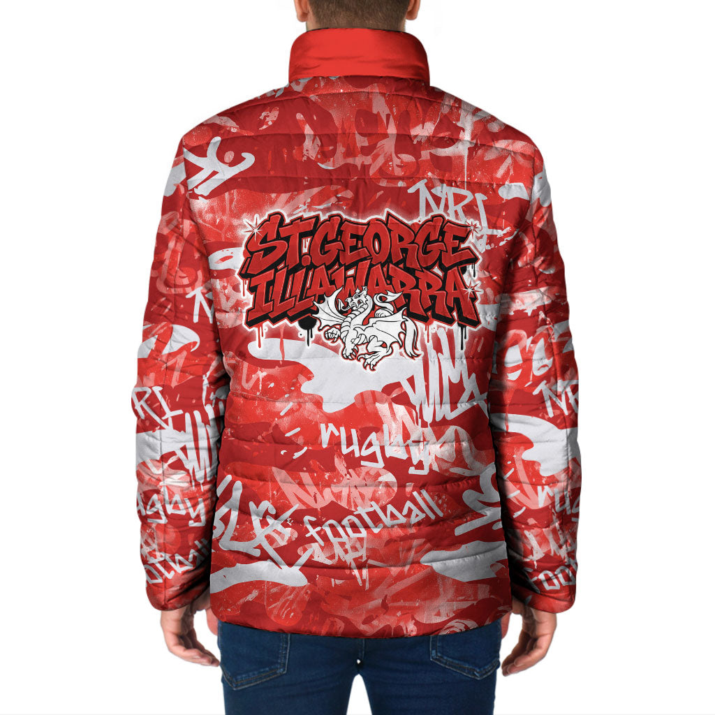 St. George Illawarra Dragons Rugby Padded Jacket Graffiti Typography Urban Camo Abstract Street Style