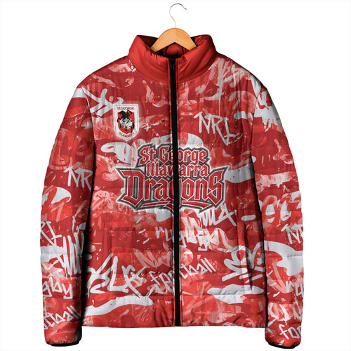 St. George Illawarra Dragons Rugby Padded Jacket Graffiti Typography Urban Camo Abstract Street Style