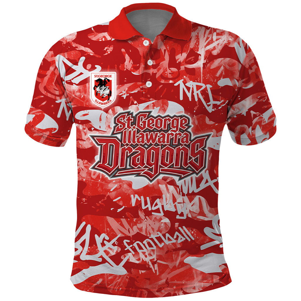 St. George Illawarra Dragons Rugby Polo Shirt Graffiti Typography Urban Camo Abstract Street Style