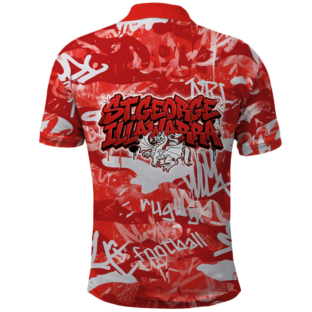 St. George Illawarra Dragons Rugby Polo Shirt Graffiti Typography Urban Camo Abstract Street Style