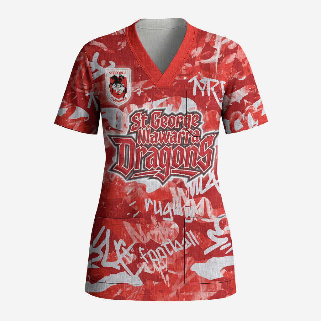 St. George Illawarra Dragons Rugby Scrub Top Graffiti Typography Urban Camo Abstract Street Style