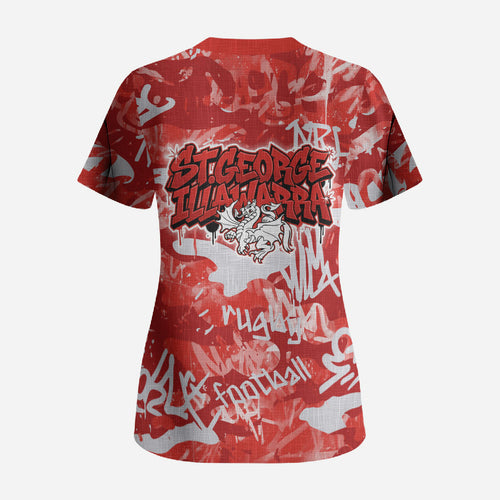 St. George Illawarra Dragons Rugby Scrub Top Graffiti Typography Urban Camo Abstract Street Style
