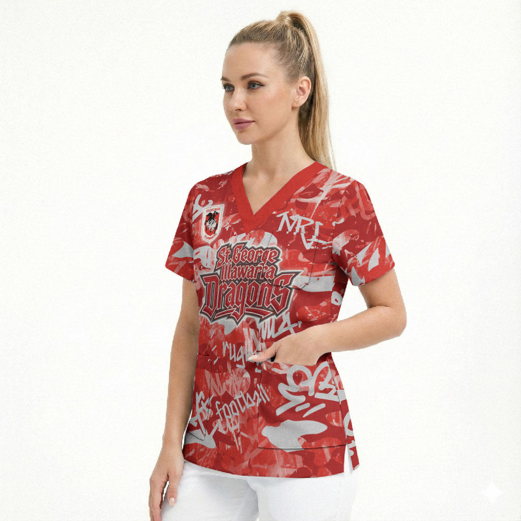 St. George Illawarra Dragons Rugby Scrub Top Graffiti Typography Urban Camo Abstract Street Style