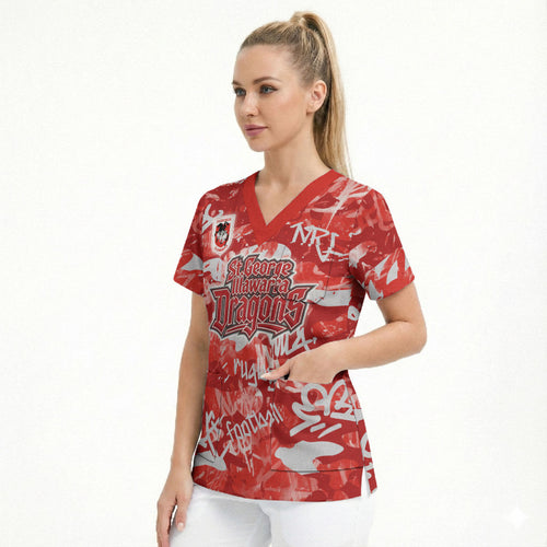 St. George Illawarra Dragons Rugby Scrub Top Graffiti Typography Urban Camo Abstract Street Style