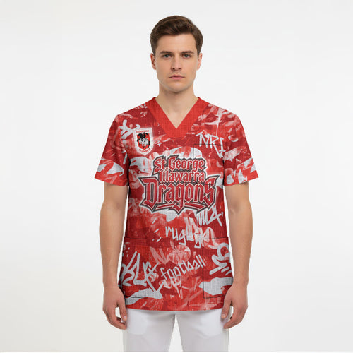 St. George Illawarra Dragons Rugby Scrub Top Graffiti Typography Urban Camo Abstract Street Style