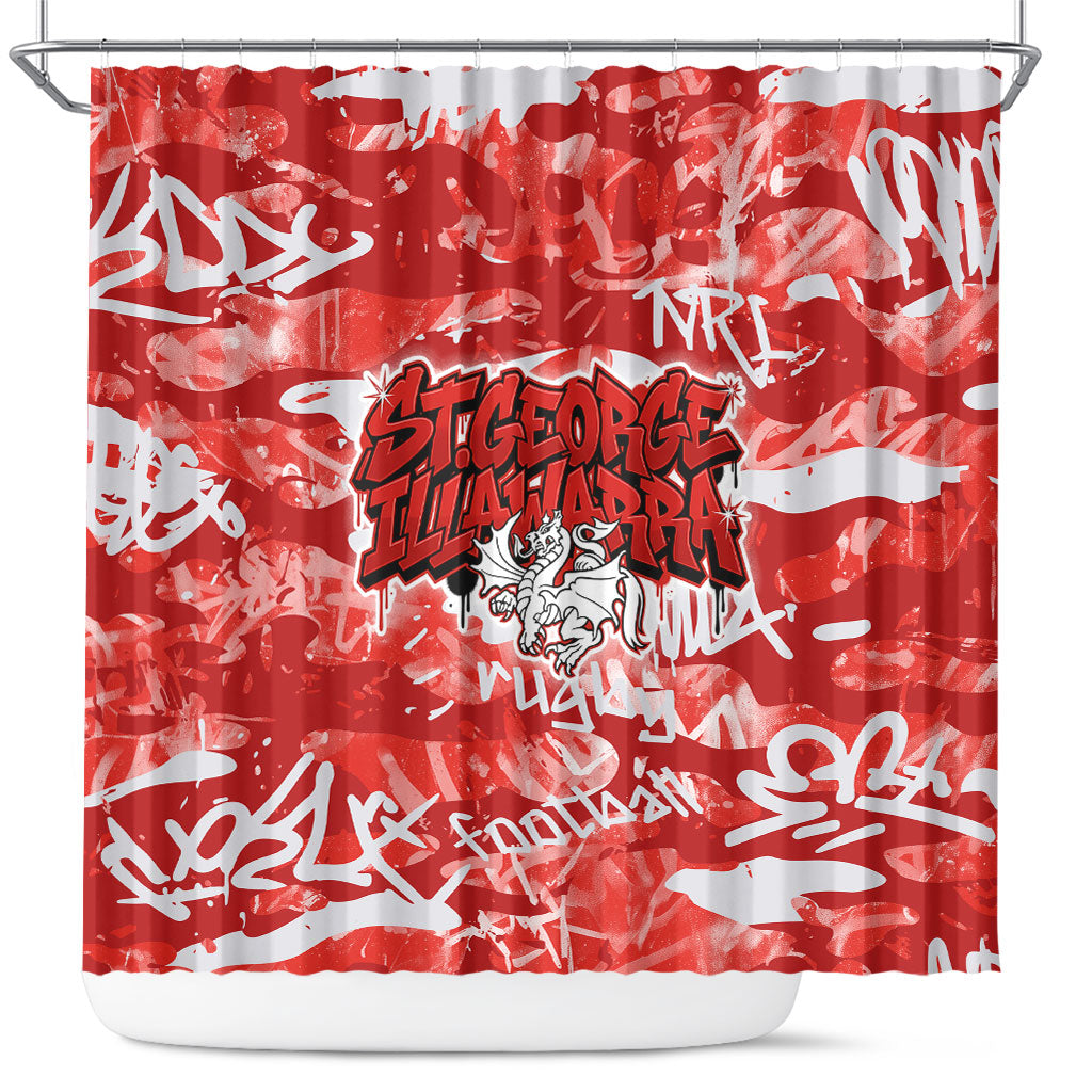 St. George Illawarra Dragons Rugby Shower Curtain Graffiti Typography Urban Camo Abstract Street Style