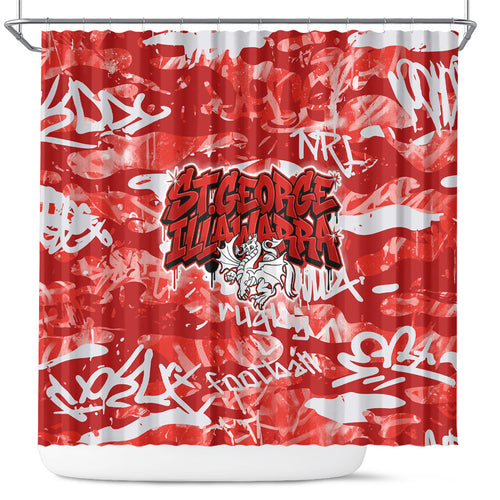 St. George Illawarra Dragons Rugby Shower Curtain Graffiti Typography Urban Camo Abstract Street Style