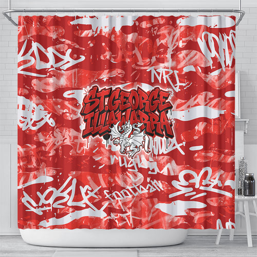 St. George Illawarra Dragons Rugby Shower Curtain Graffiti Typography Urban Camo Abstract Street Style