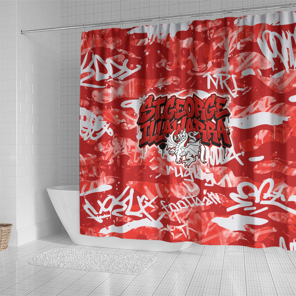 St. George Illawarra Dragons Rugby Shower Curtain Graffiti Typography Urban Camo Abstract Street Style