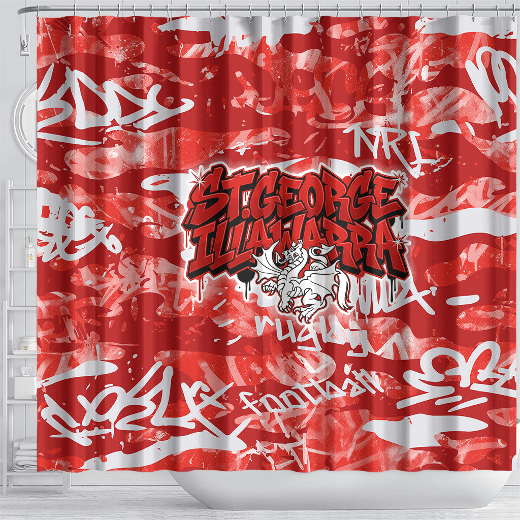 St. George Illawarra Dragons Rugby Shower Curtain Graffiti Typography Urban Camo Abstract Street Style