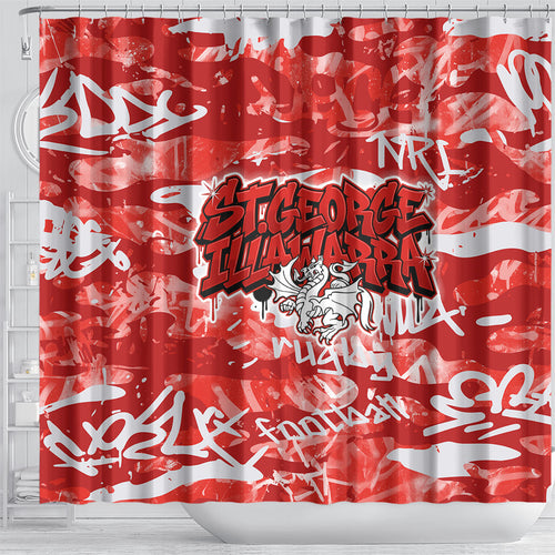 St. George Illawarra Dragons Rugby Shower Curtain Graffiti Typography Urban Camo Abstract Street Style