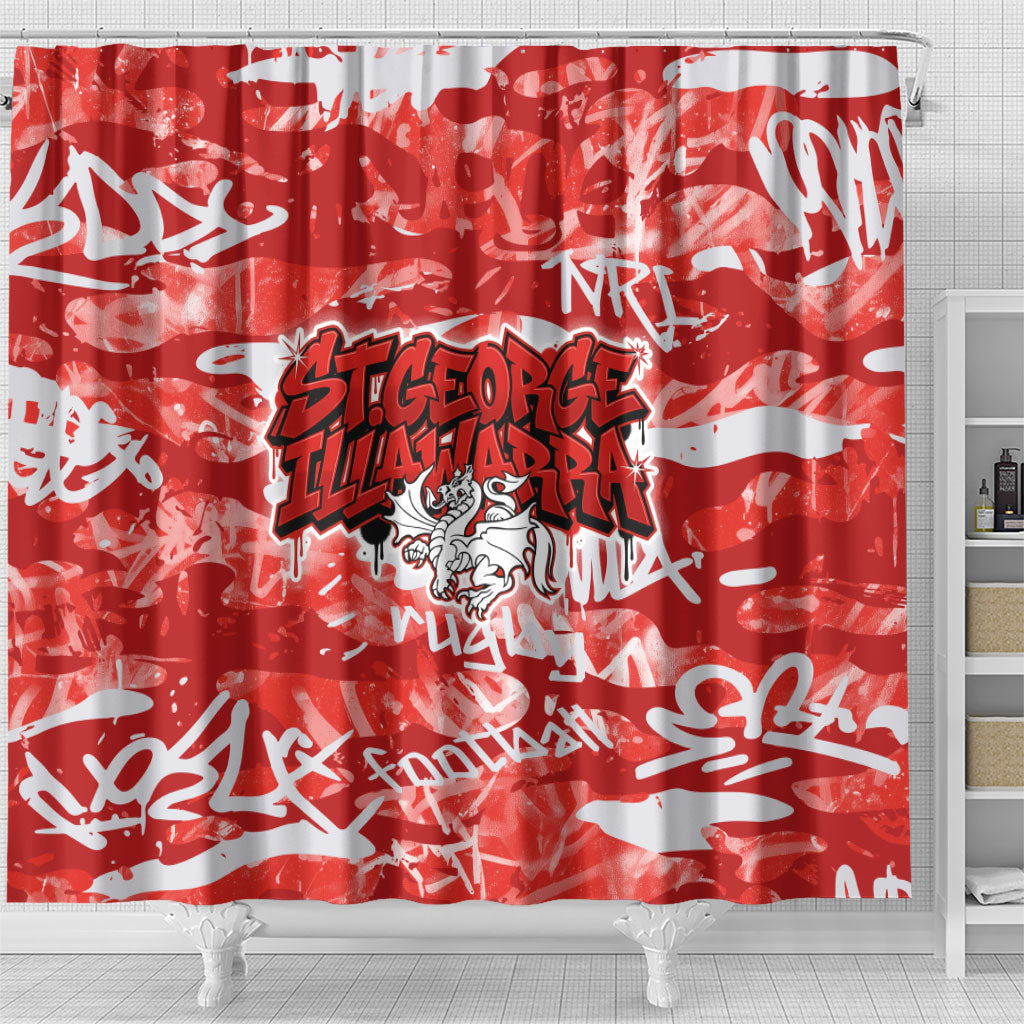 St. George Illawarra Dragons Rugby Shower Curtain Graffiti Typography Urban Camo Abstract Street Style