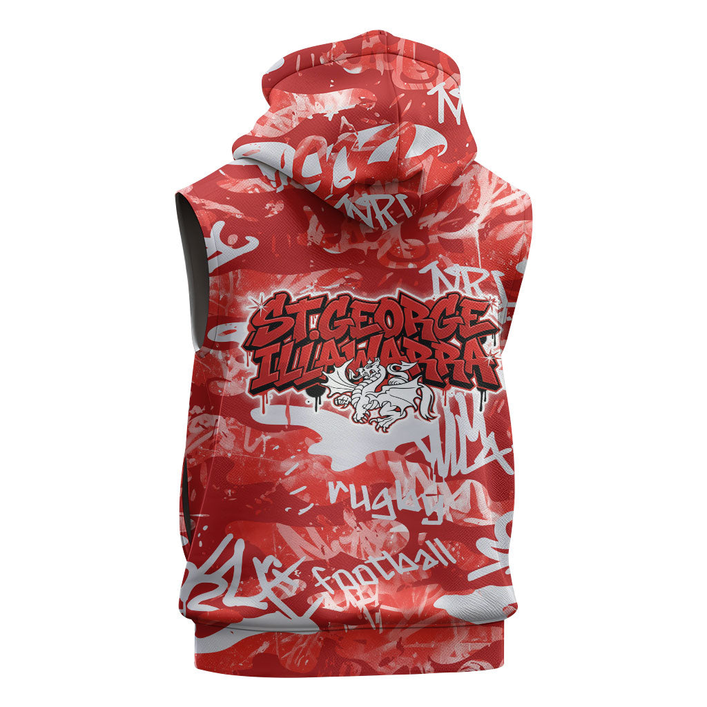 St. George Illawarra Dragons Rugby Sleeveless Hoodie Graffiti Typography Urban Camo Abstract Street Style
