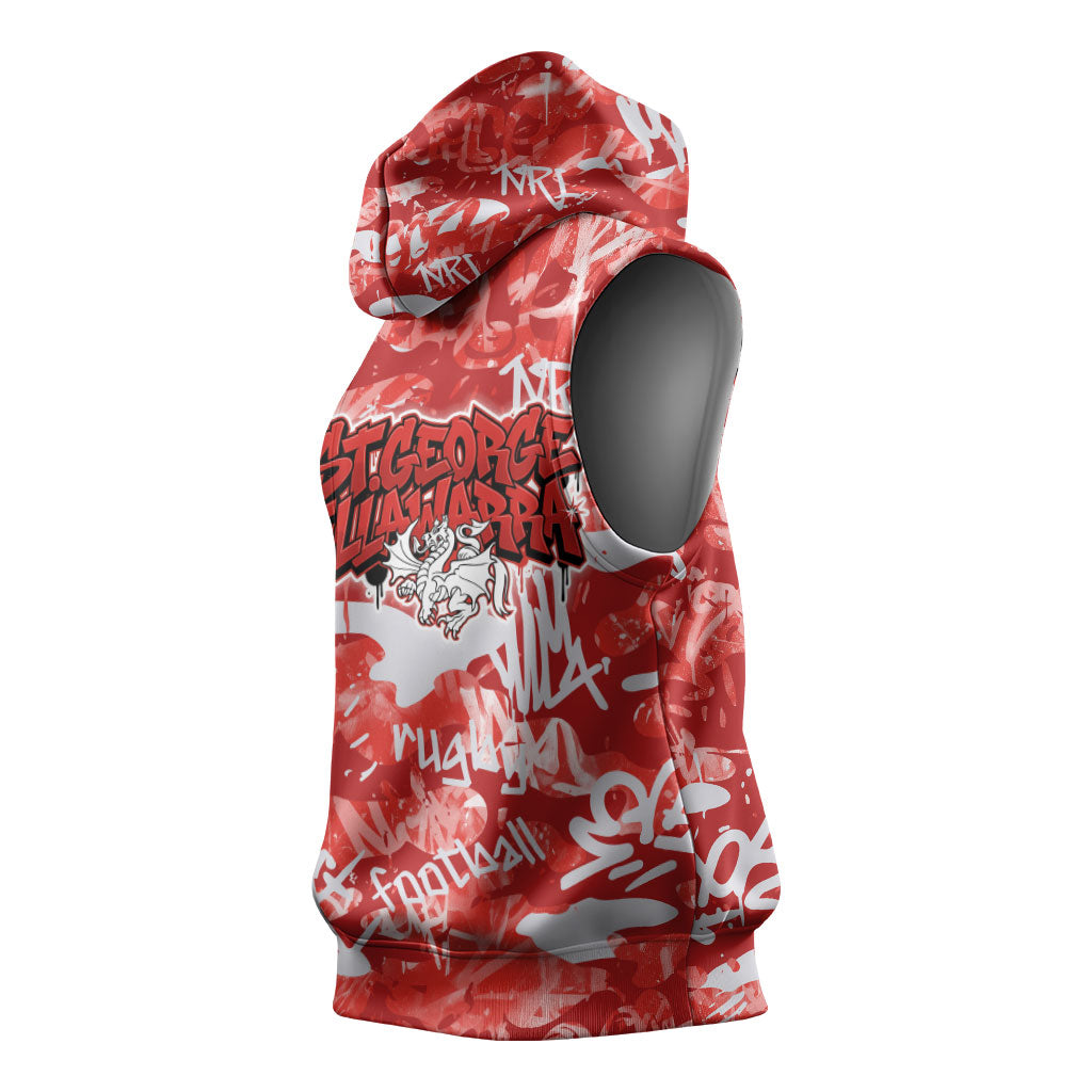 St. George Illawarra Dragons Rugby Sleeveless Hoodie Graffiti Typography Urban Camo Abstract Street Style