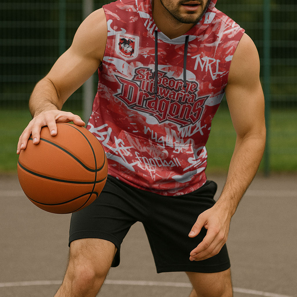 St. George Illawarra Dragons Rugby Sleeveless Hoodie Graffiti Typography Urban Camo Abstract Street Style