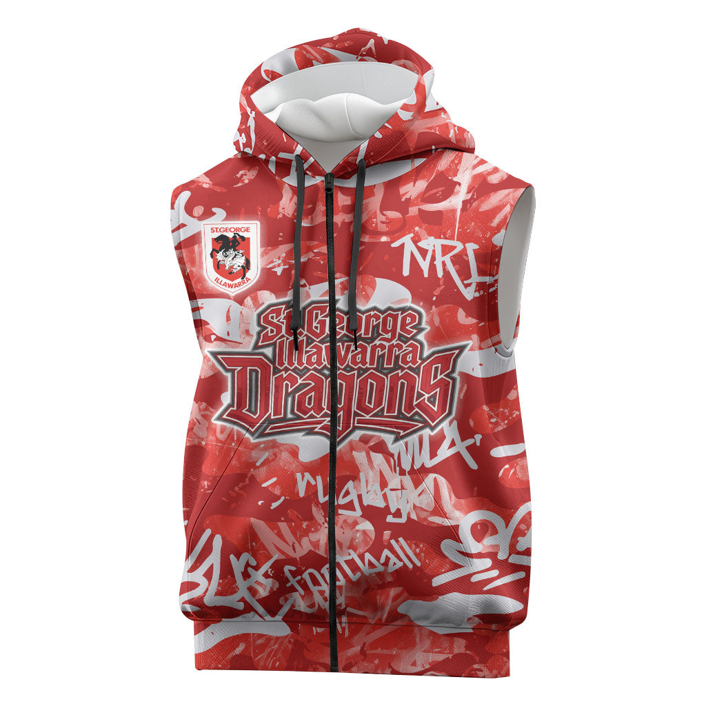 St. George Illawarra Dragons Rugby Sleeveless Zip Hoodie Graffiti Typography Urban Camo Abstract Street Style