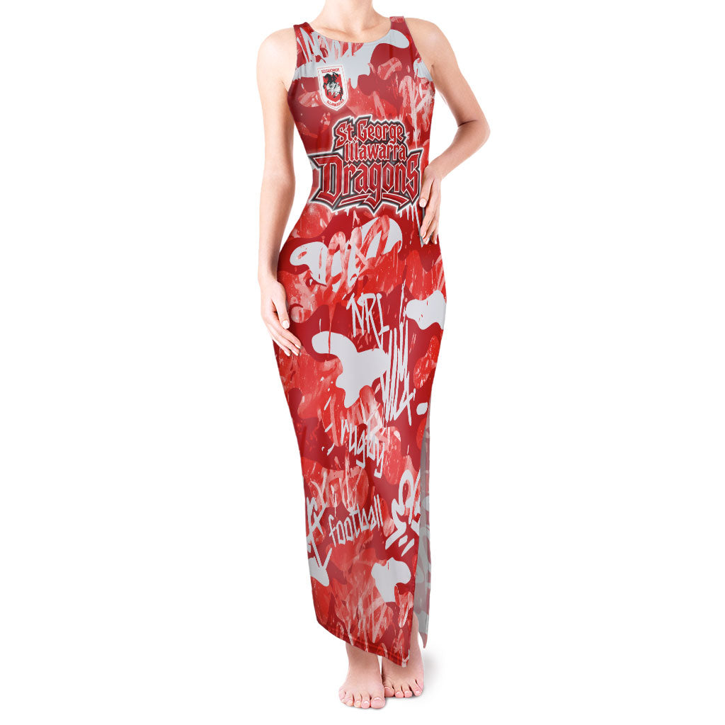 St. George Illawarra Dragons Rugby Tank Maxi Dress Graffiti Typography Urban Camo Abstract Street Style