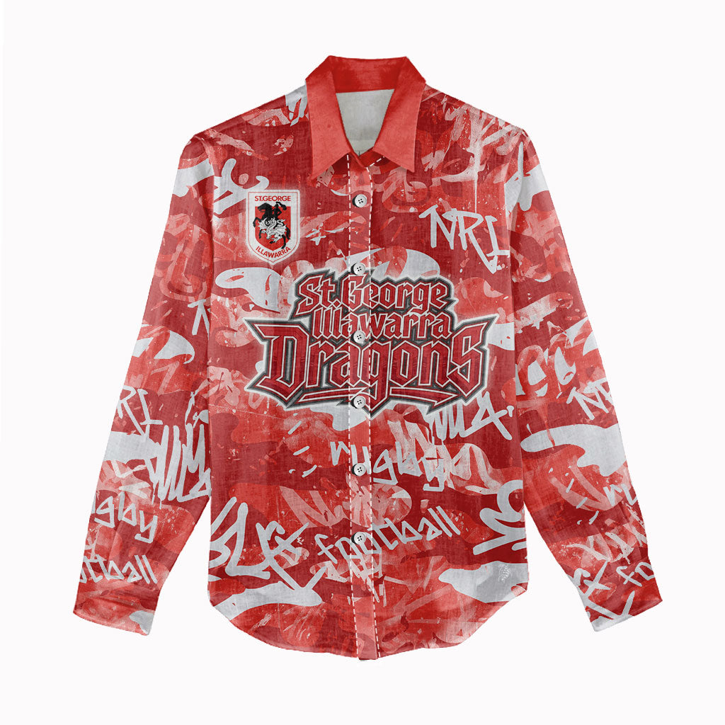 St. George Illawarra Dragons Rugby Women Casual Shirt Graffiti Typography Urban Camo Abstract Street Style