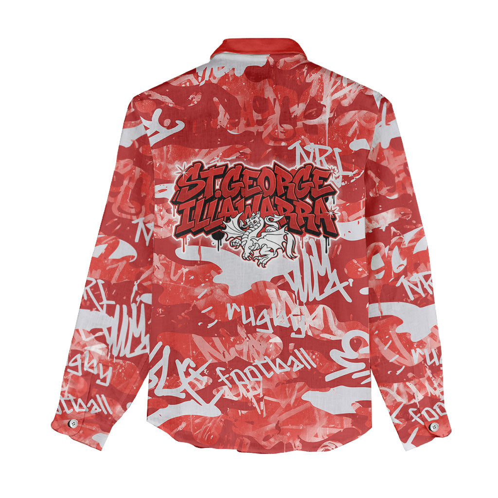 St. George Illawarra Dragons Rugby Women Casual Shirt Graffiti Typography Urban Camo Abstract Street Style