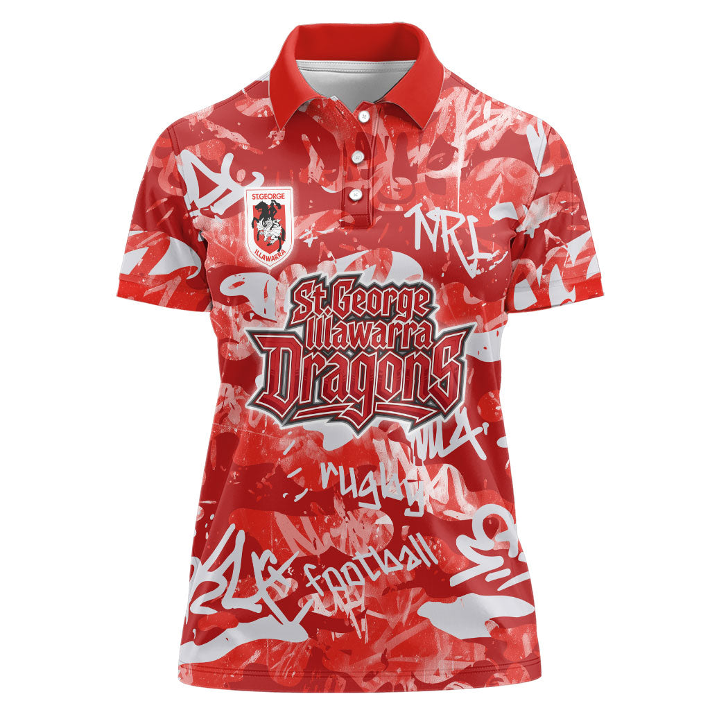 St. George Illawarra Dragons Rugby Women Polo Shirt Graffiti Typography Urban Camo Abstract Street Style