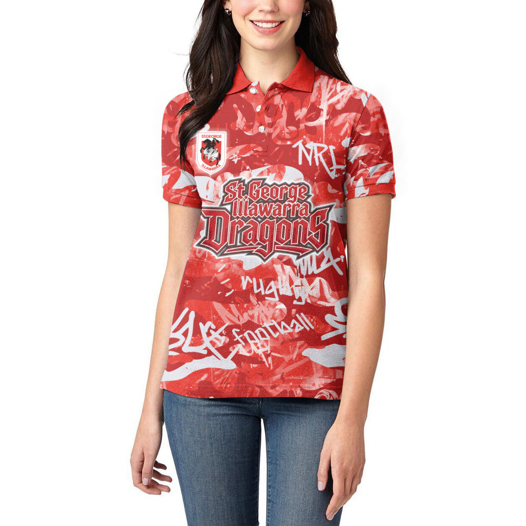 St. George Illawarra Dragons Rugby Women Polo Shirt Graffiti Typography Urban Camo Abstract Street Style
