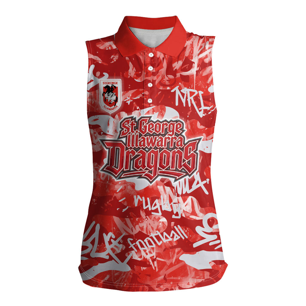 St. George Illawarra Dragons Rugby Women Sleeveless Polo Shirt Graffiti Typography Urban Camo Abstract Street Style
