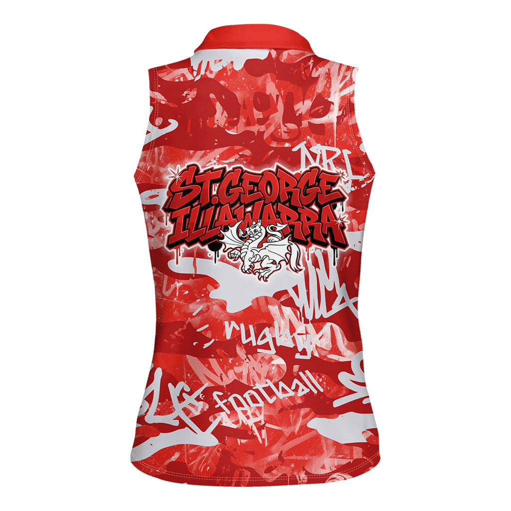St. George Illawarra Dragons Rugby Women Sleeveless Polo Shirt Graffiti Typography Urban Camo Abstract Street Style