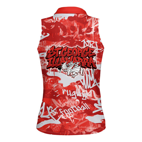 St. George Illawarra Dragons Rugby Women Sleeveless Polo Shirt Graffiti Typography Urban Camo Abstract Street Style