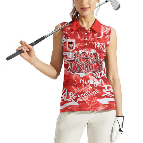 St. George Illawarra Dragons Rugby Women Sleeveless Polo Shirt Graffiti Typography Urban Camo Abstract Street Style