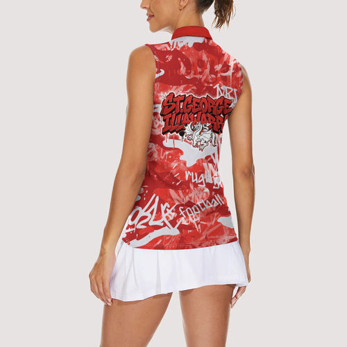 St. George Illawarra Dragons Rugby Women Sleeveless Polo Shirt Graffiti Typography Urban Camo Abstract Street Style