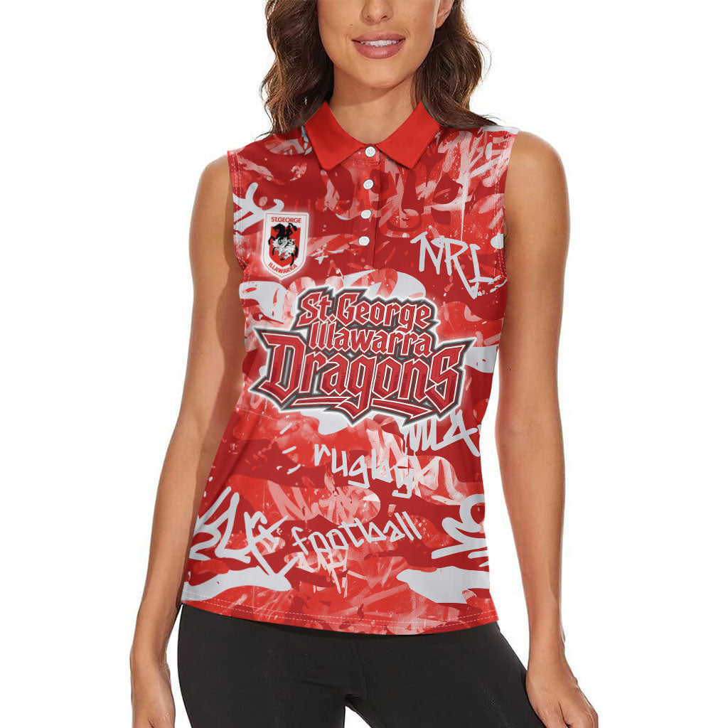 St. George Illawarra Dragons Rugby Women Sleeveless Polo Shirt Graffiti Typography Urban Camo Abstract Street Style