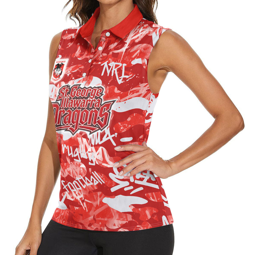 St. George Illawarra Dragons Rugby Women Sleeveless Polo Shirt Graffiti Typography Urban Camo Abstract Street Style