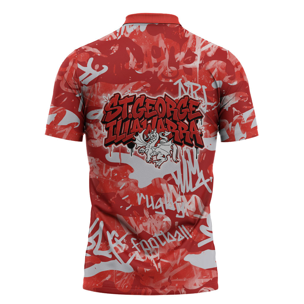 St. George Illawarra Dragons Rugby Zipper Polo Shirt Graffiti Typography Urban Camo Abstract Street Style