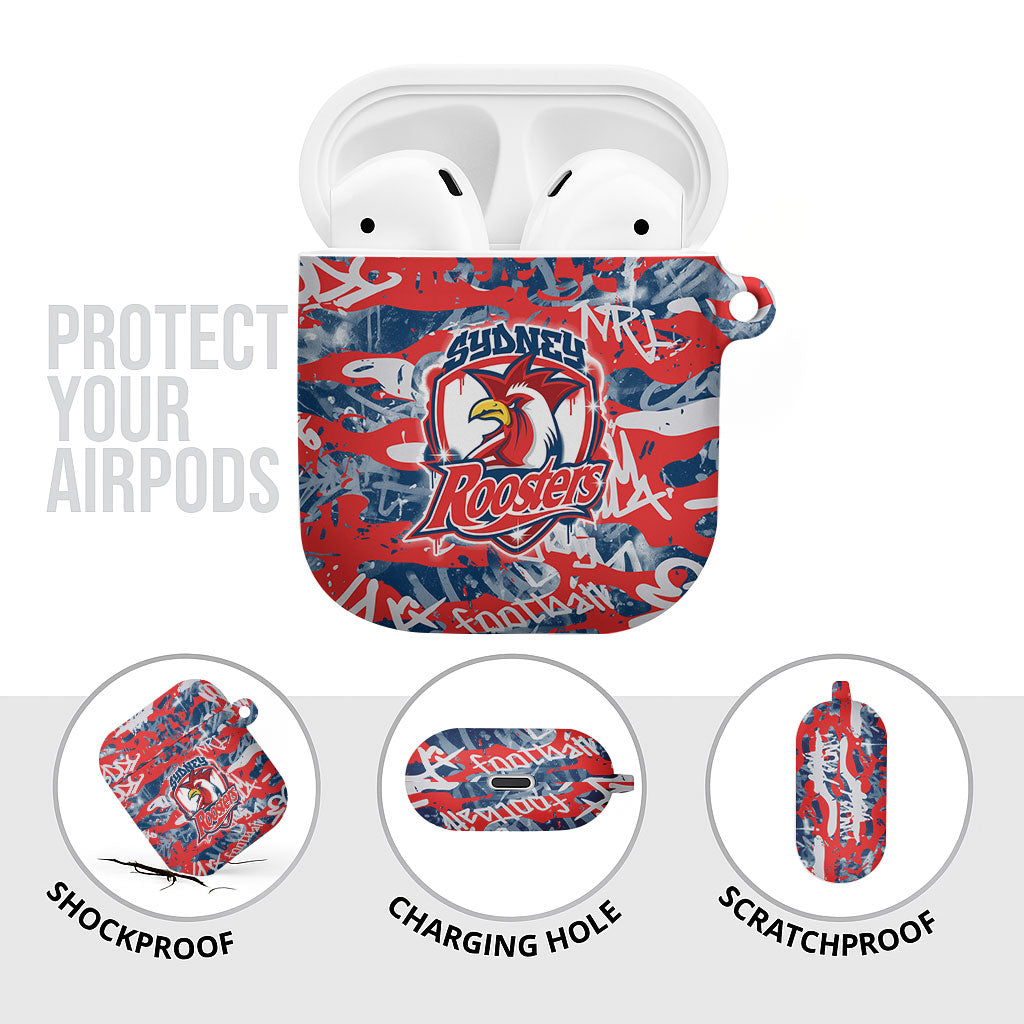 Sydney Roosters Rugby AirPods Case Graffiti Typography Urban Camo Abstract Street Style