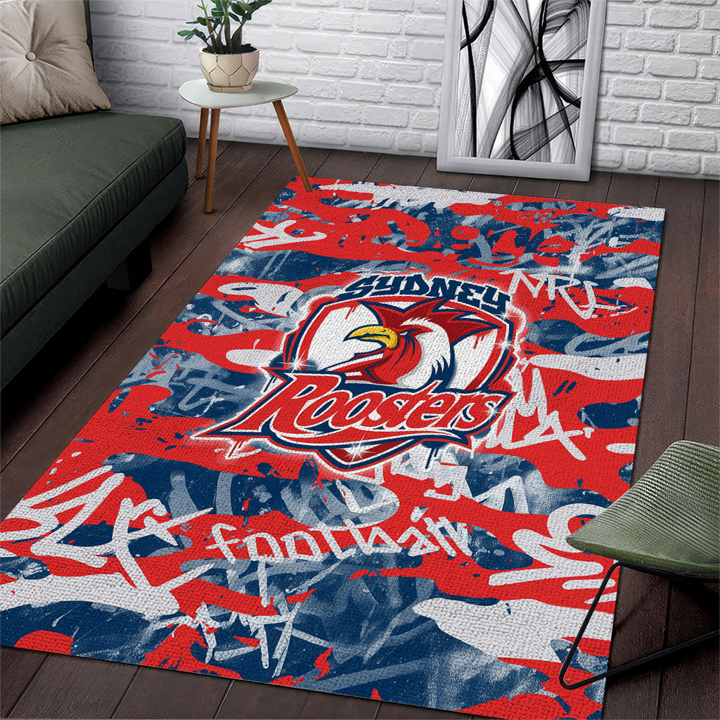 Sydney Roosters Rugby Area Rug Graffiti Typography Urban Camo Abstract Street Style