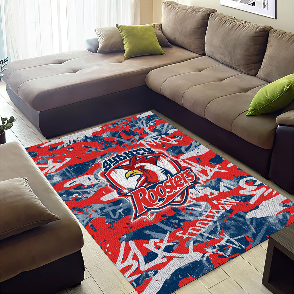 Sydney Roosters Rugby Area Rug Graffiti Typography Urban Camo Abstract Street Style