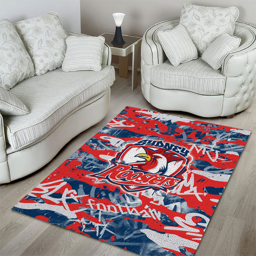 Sydney Roosters Rugby Area Rug Graffiti Typography Urban Camo Abstract Street Style