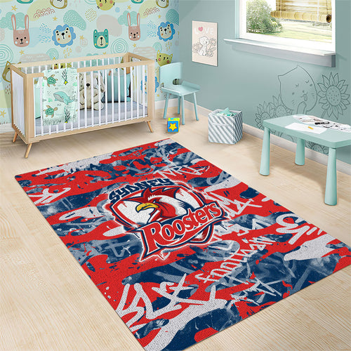 Sydney Roosters Rugby Area Rug Graffiti Typography Urban Camo Abstract Street Style