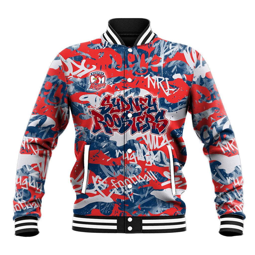 Sydney Roosters Rugby Baseball Jacket Graffiti Typography Urban Camo Abstract Street Style